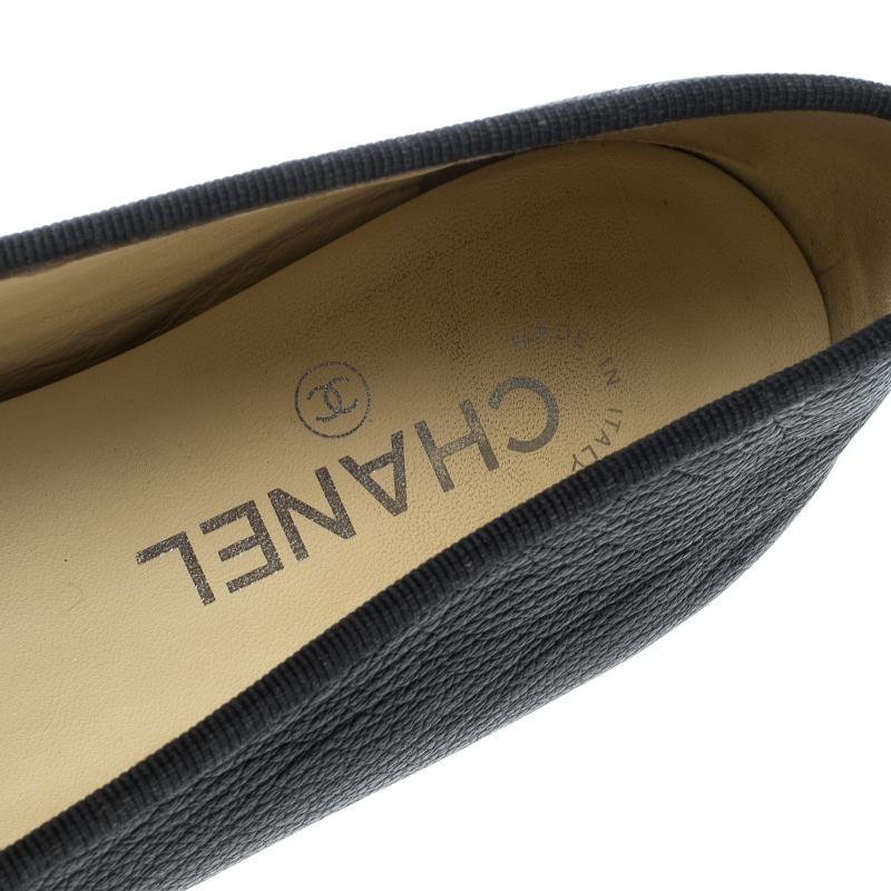 Chanel Navy Blue Leather CC Cap Toe Bow Ballet Flats Size 40.5 1