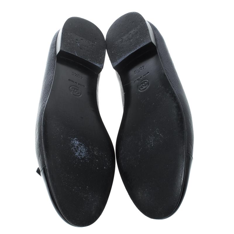 Chanel Navy Blue Leather CC Cap Toe Bow Ballet Flats Size 40.5 2