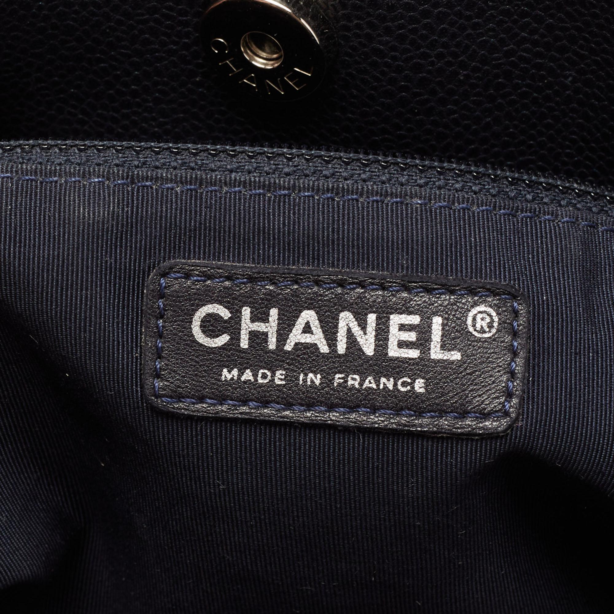 Chanel Navy Blue Leather CC Timeless Tote Bag 1