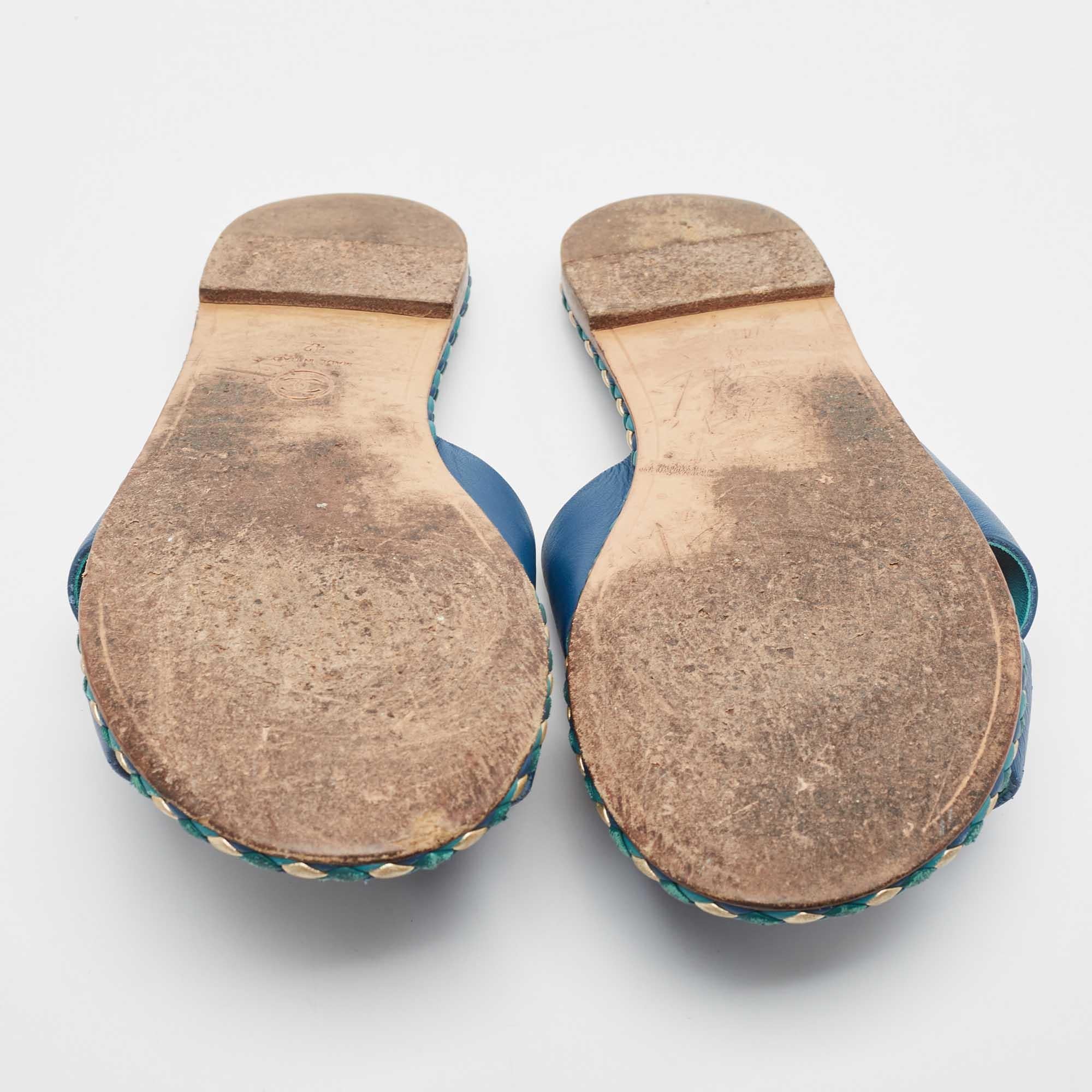 Chanel Navy Blue Leather Flat Sandals Size 42 2