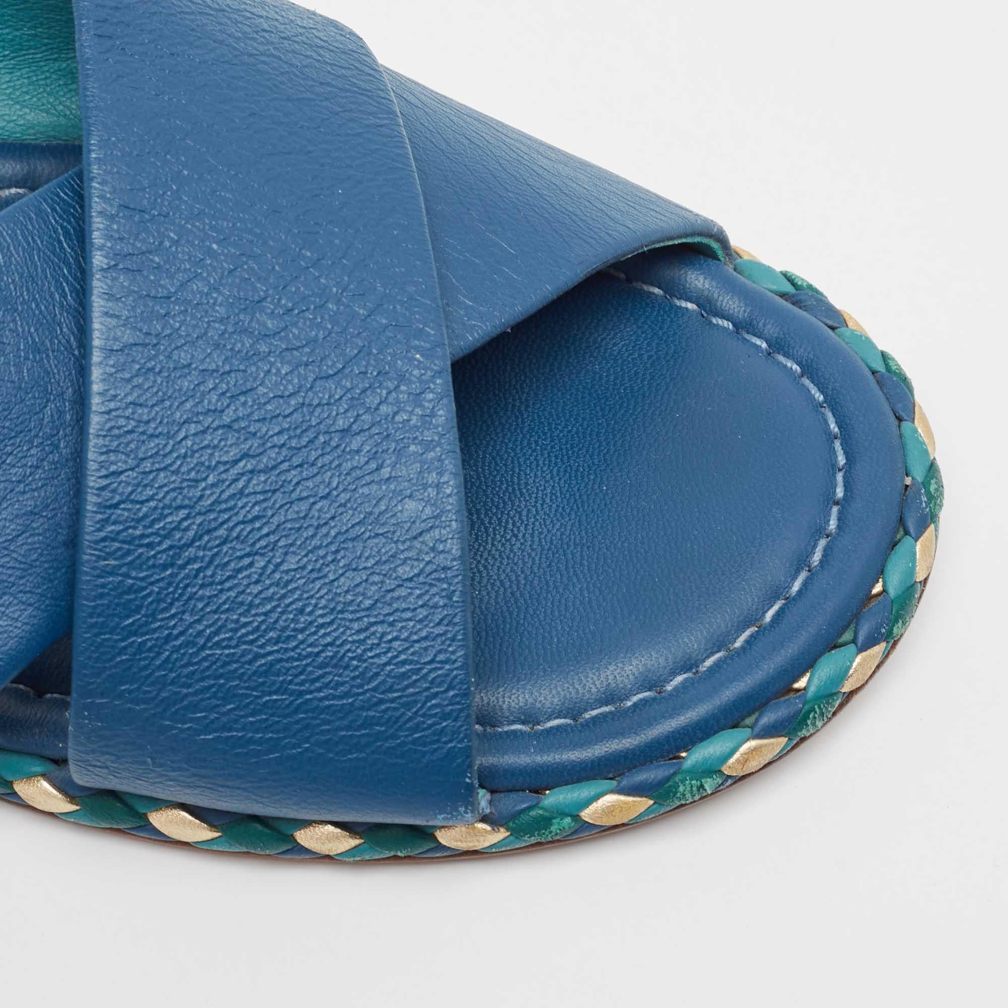 Chanel Navy Blue Leather Flat Sandals Size 42 3