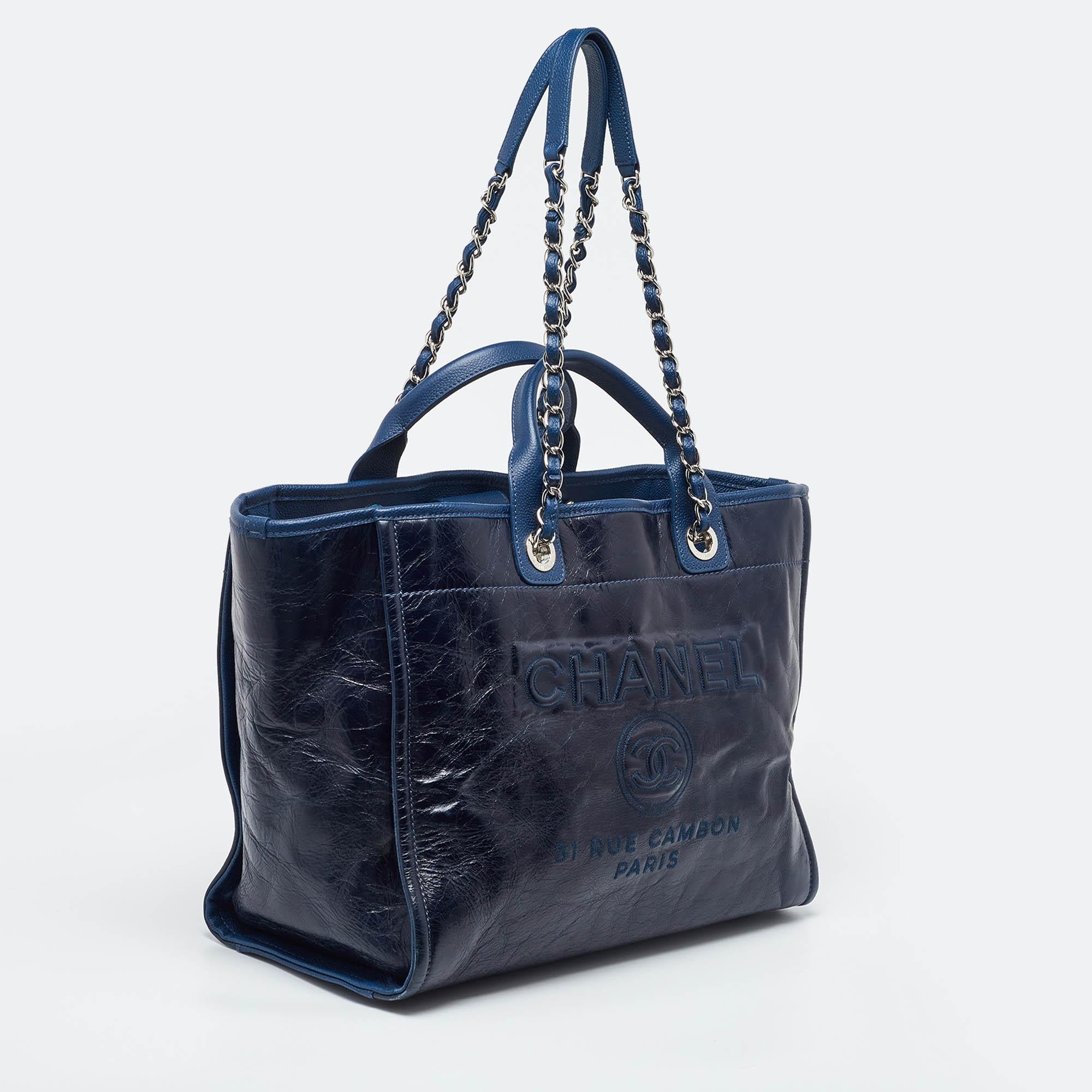 Black Chanel Navy Blue Leather Large Deauville Tote