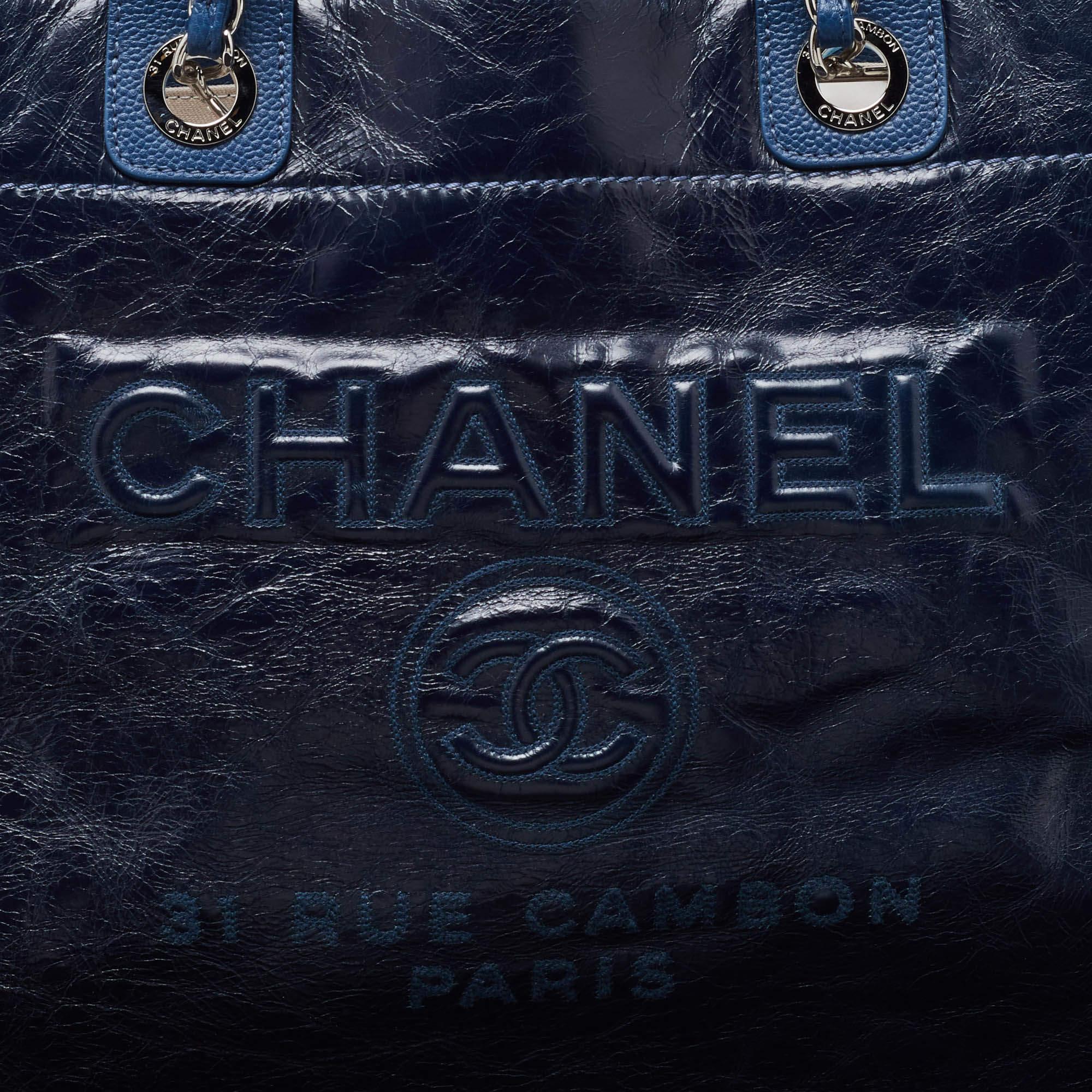 Women's Chanel Navy Blue Leather Large Deauville Tote