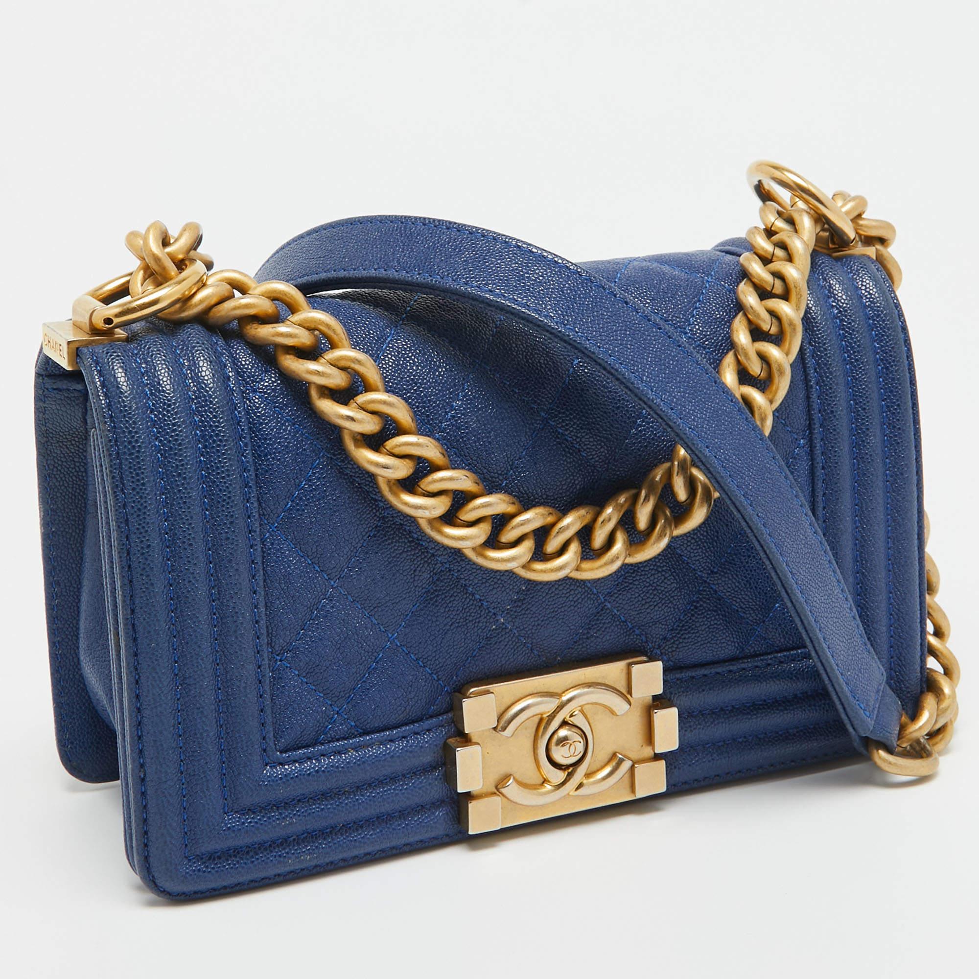 Chanel Navy Blue Leather Mini Boy Bag In Good Condition In Dubai, Al Qouz 2