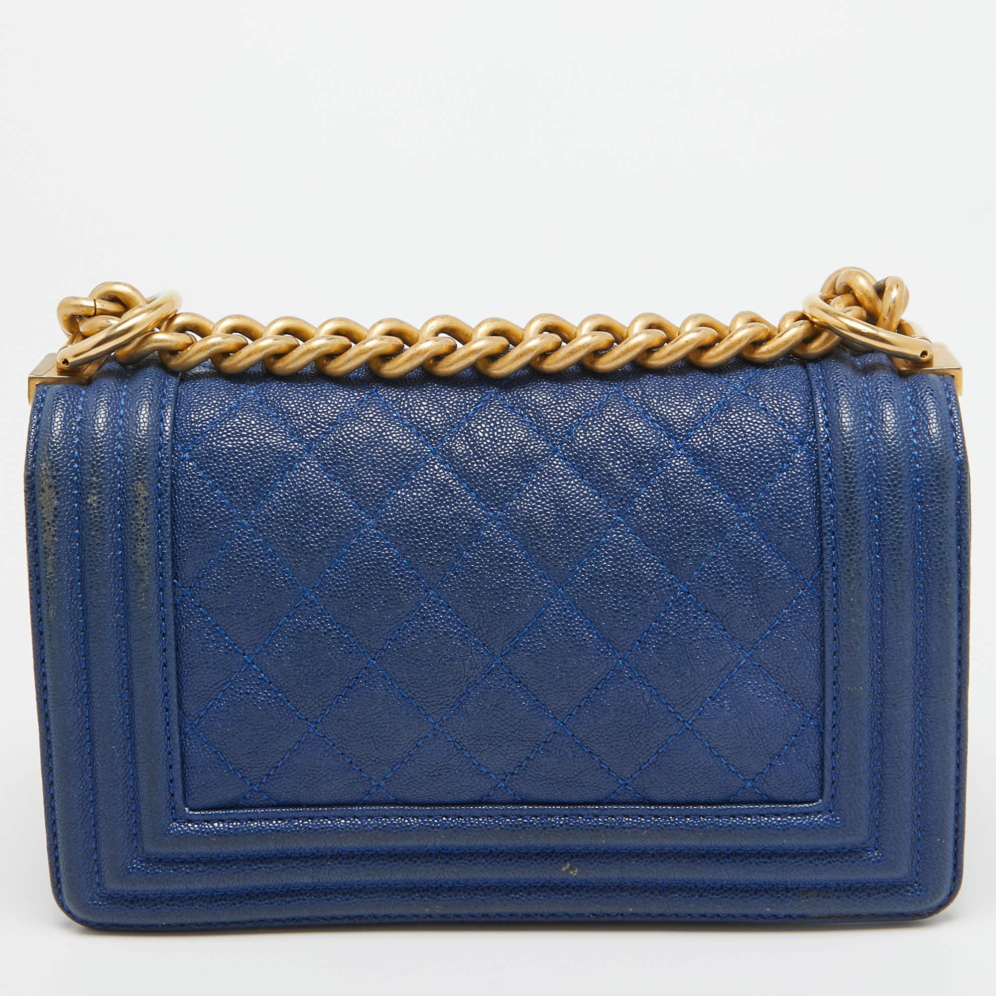 Women's Chanel Navy Blue Leather Mini Boy Bag