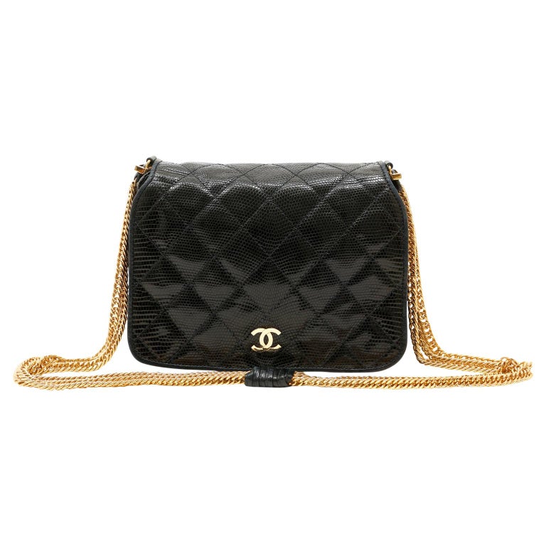 Chanel Navy Blue Lizard Flap Triple Chain Bag For Sale at 1stDibs