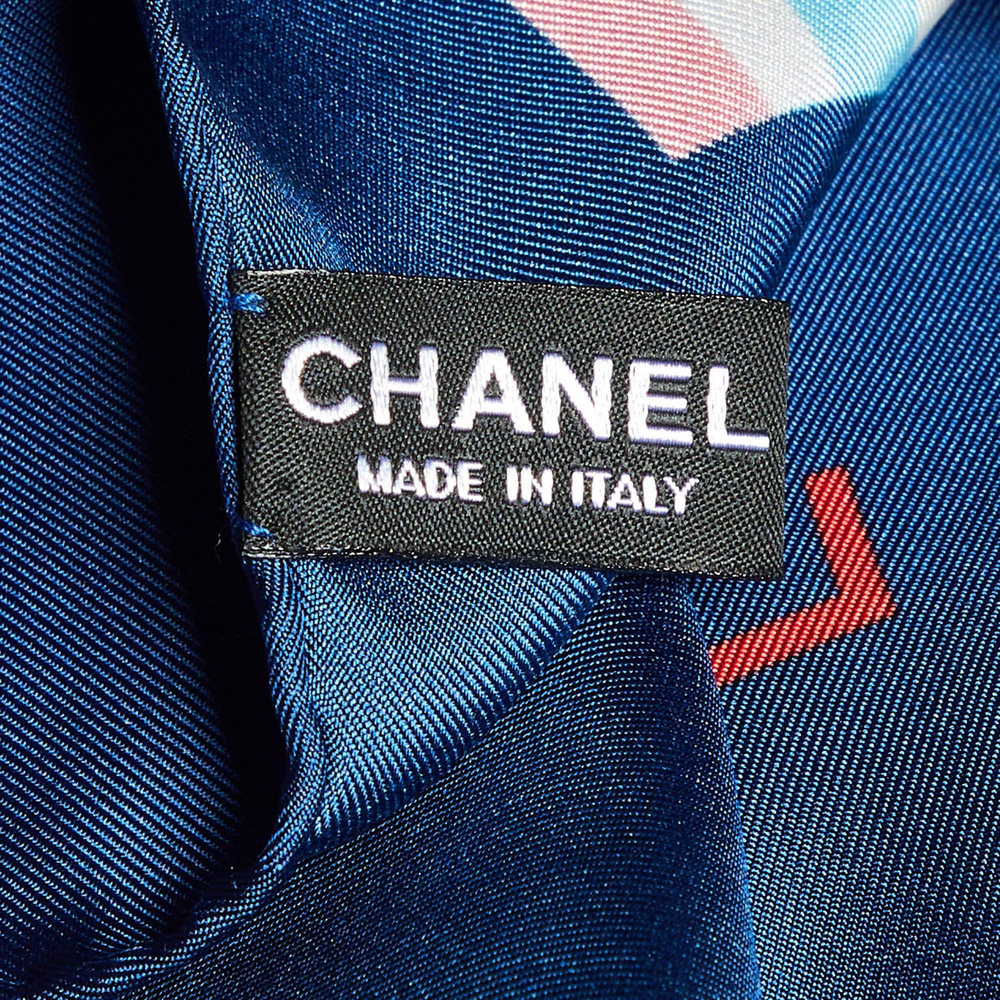 Chanel Navy Blue Logo Cruise Print Silk Square Scarf In Excellent Condition In Dubai, Al Qouz 2