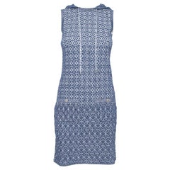 Chanel Navy Blue Lurex Knit Hoodie Detail Sleeveless Shift Dress S