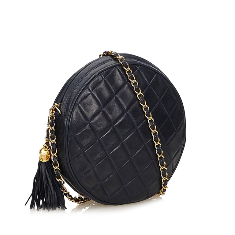 Chanel Navy Blue Matelasse Tassel Lambskin Leather Bag For At This Shoulder Bag Features Lambskin Leather Body Gold Tone Chain Strap With Tassel Detail