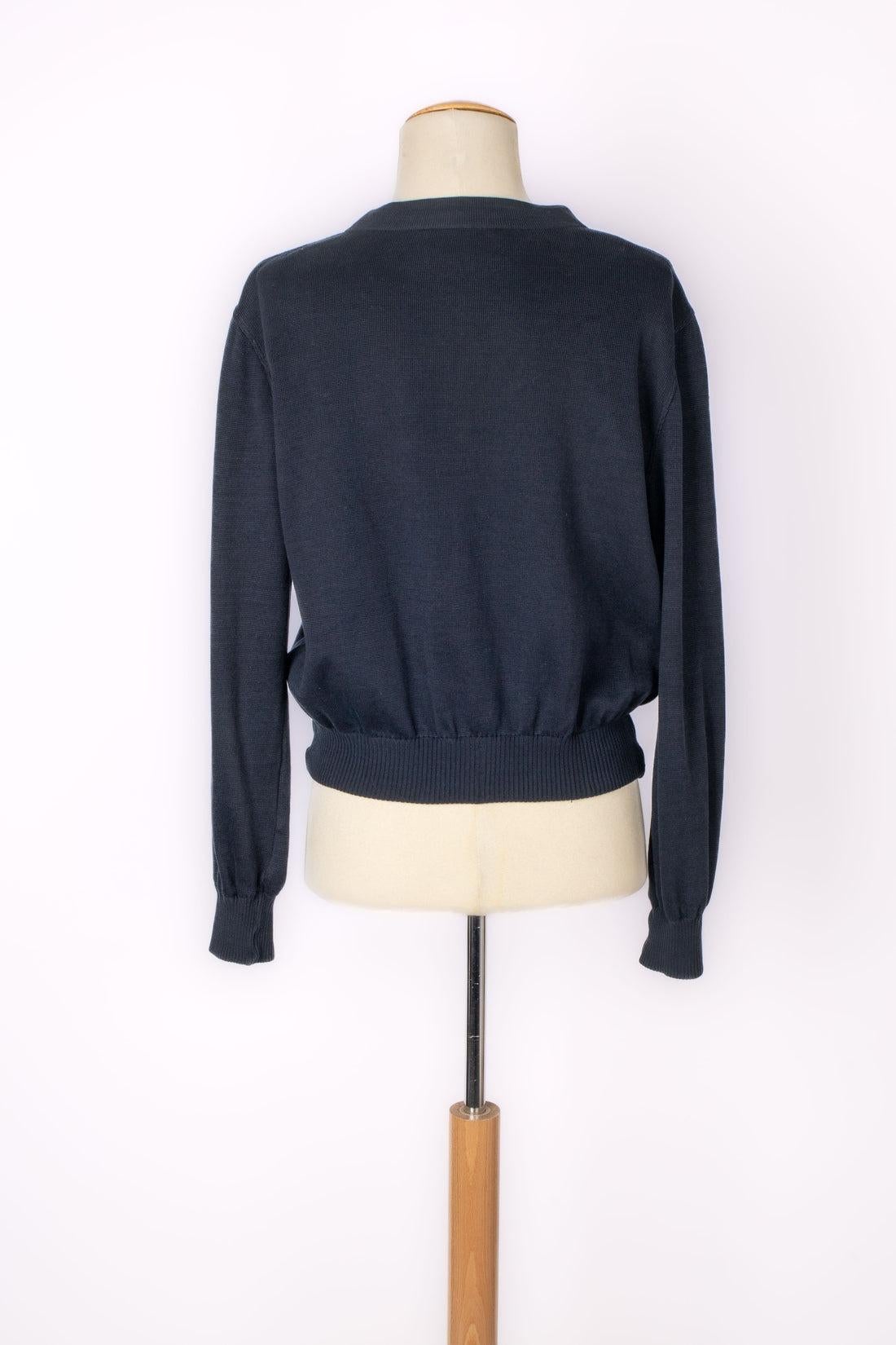 Black Chanel Navy-Blue Mesh Cardigan Top