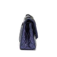 Chanel Navy Blue Metallic Quilted Crinkled Calfskin 2.55 Reissue Double Flap Bag