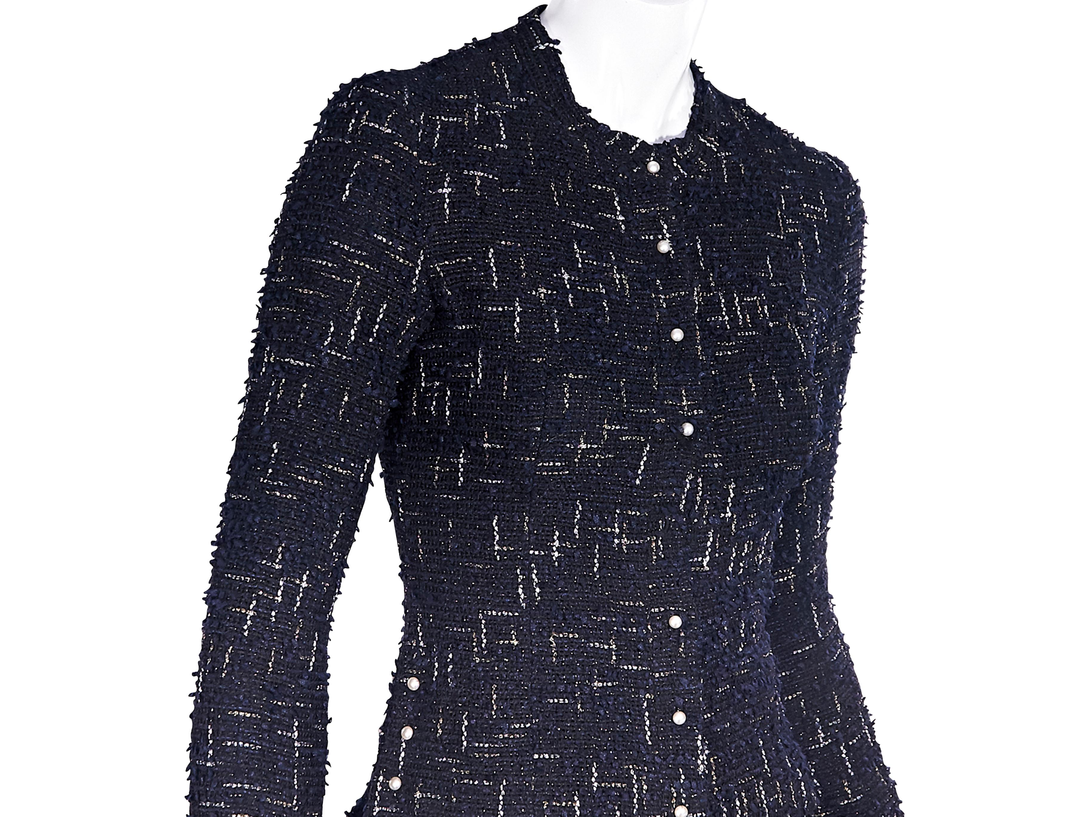 Black Chanel Navy Blue Metallic Tweed Jacket