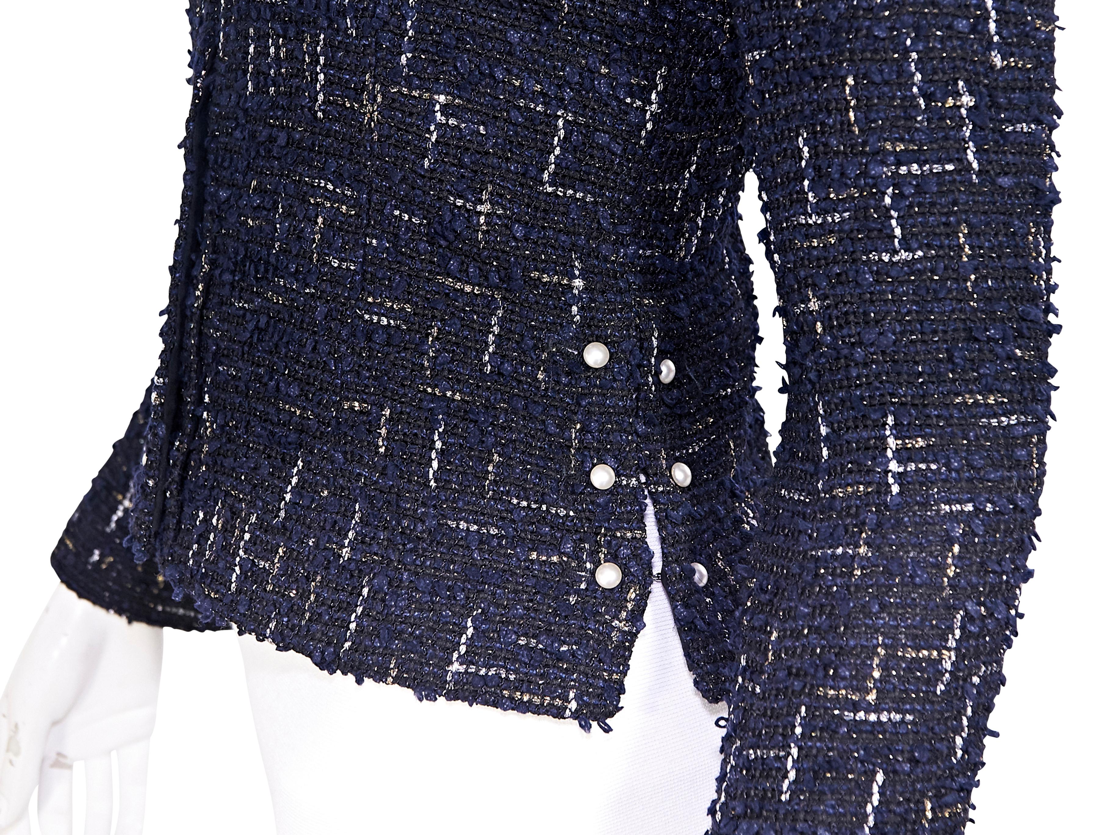 Women's Chanel Navy Blue Metallic Tweed Jacket