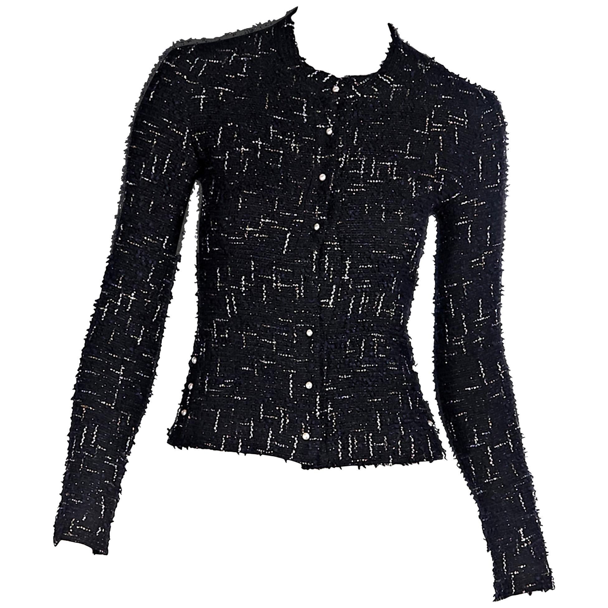 Chanel Navy Blue Metallic Tweed Jacket