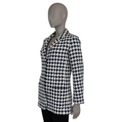 CHANEL navy blue & multi cotton 21P OVERSIZED HOUNDSTOOTH TWEED Jacket 34 XS