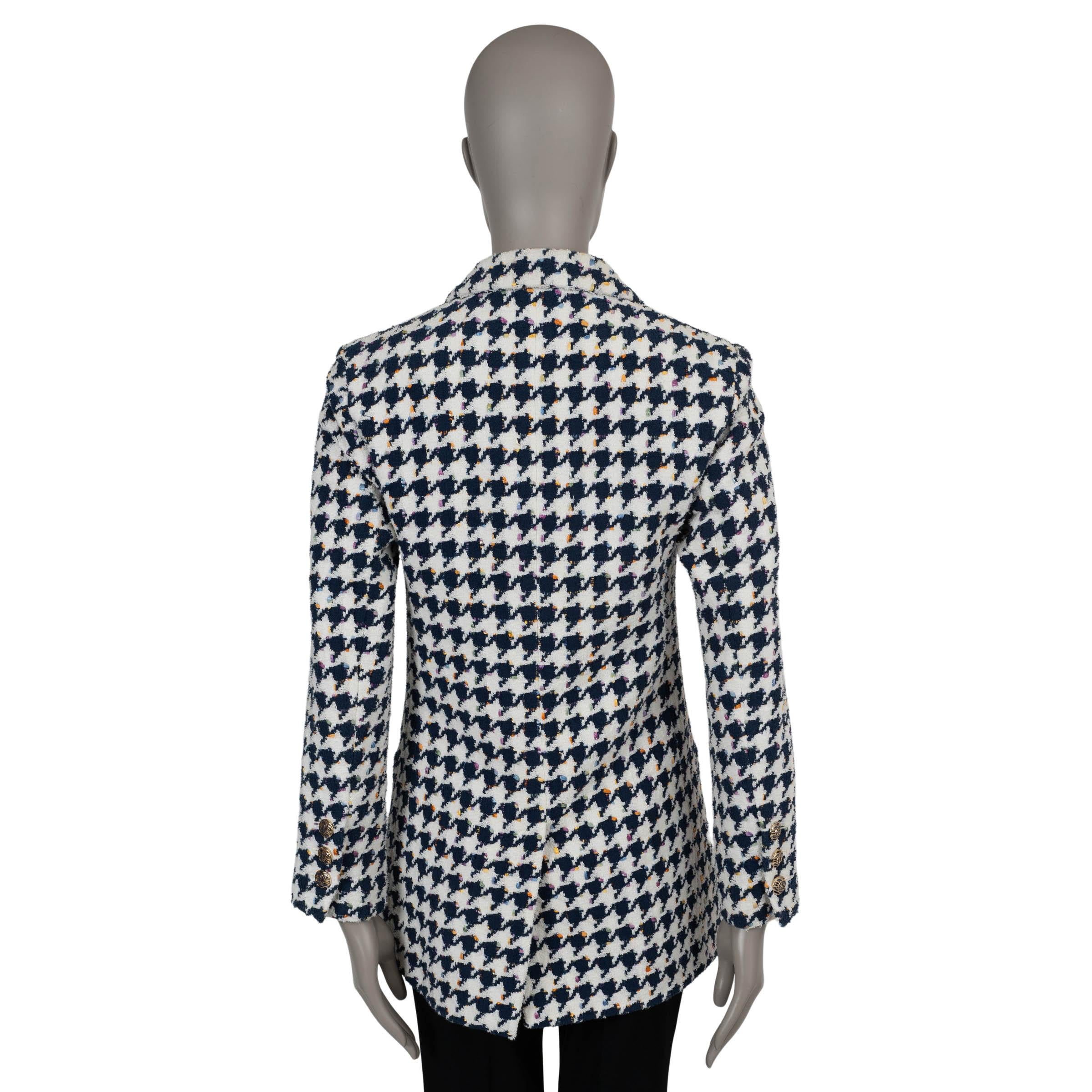 Nero Chanel giacca in cotone blu navy e multi 21P OVERSIZE HOUNDSTOOTH TWEED 34 XS in vendita
