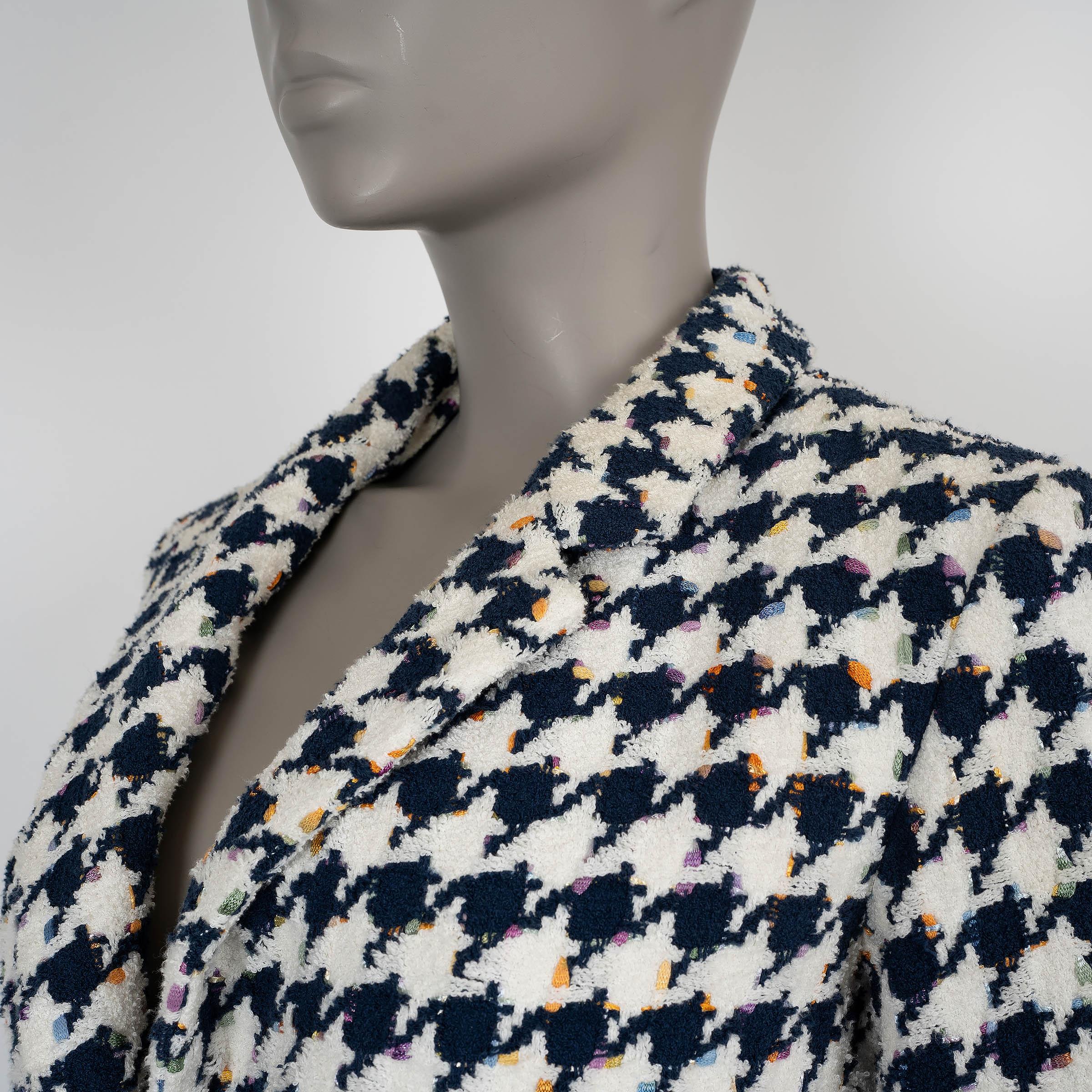 Donna Chanel giacca in cotone blu navy e multi 21P OVERSIZE HOUNDSTOOTH TWEED 34 XS in vendita