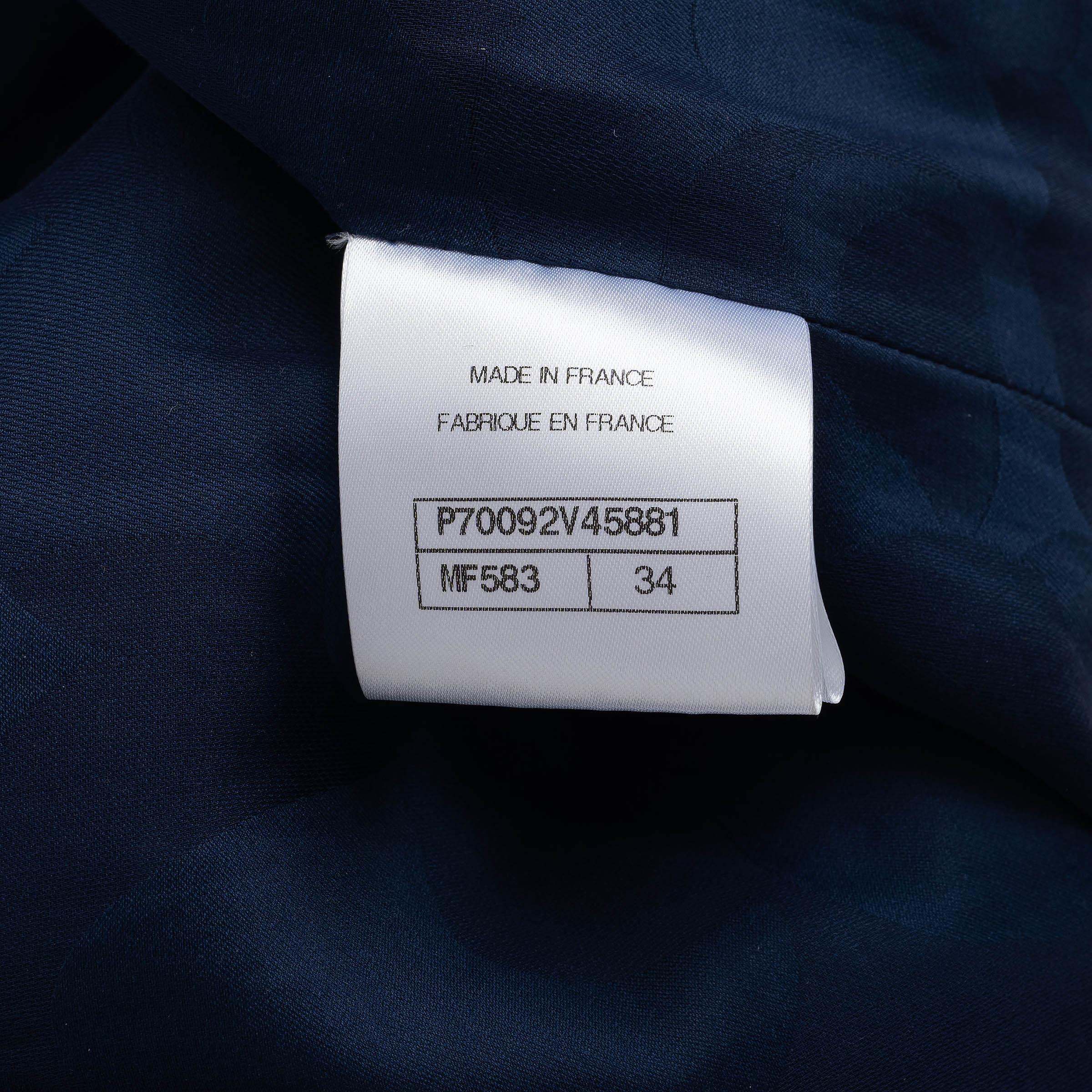 Chanel giacca in cotone blu navy e multi 21P OVERSIZE HOUNDSTOOTH TWEED 34 XS in vendita 3