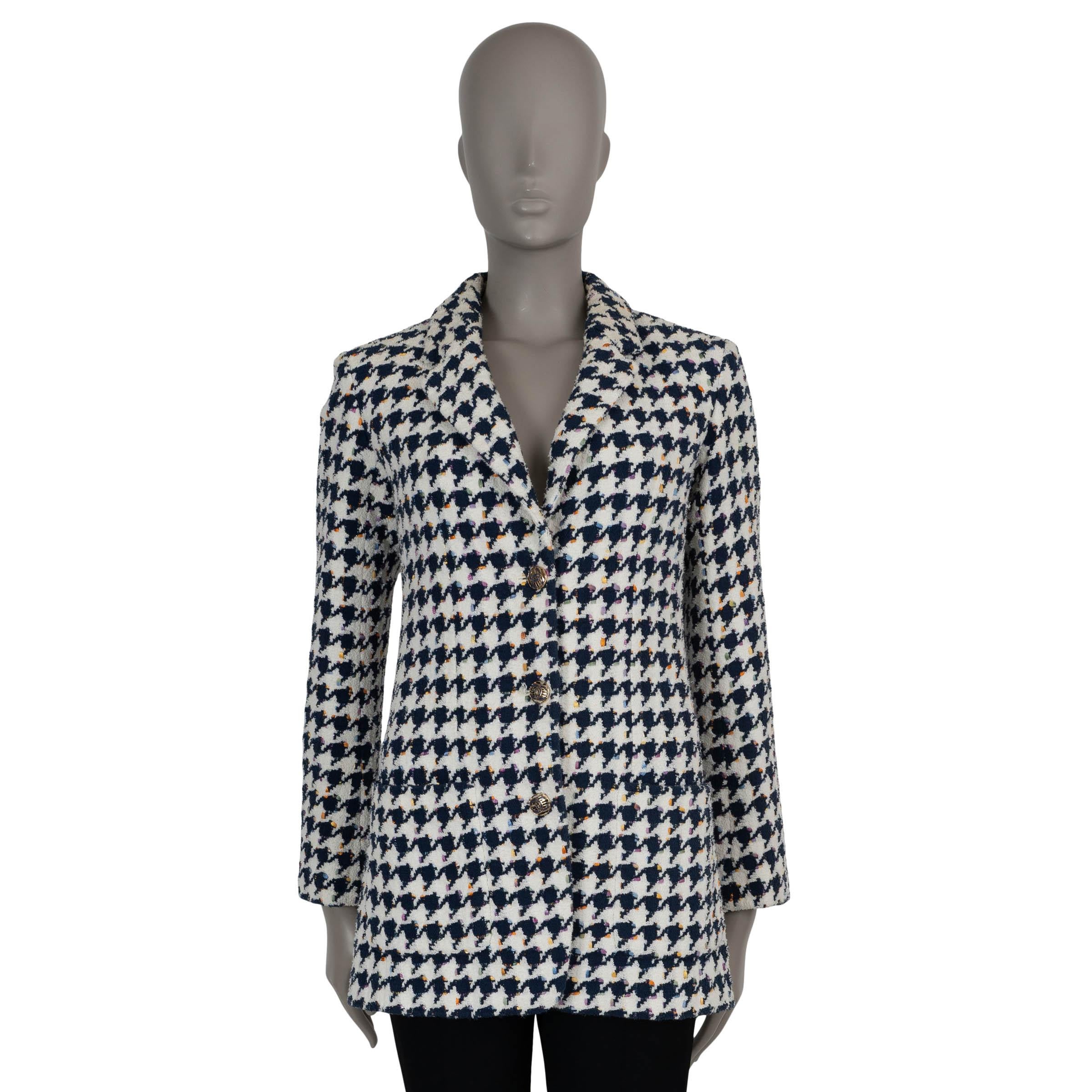 Chanel bleu marine & multi coton 21P Veste en toile de mouton surdimensionnée 34 XS