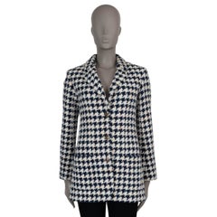 CHANEL navy blue & multi cotton 21P OVERSIZED HOUNDSTOOTH TWEED Jacket 34 XS