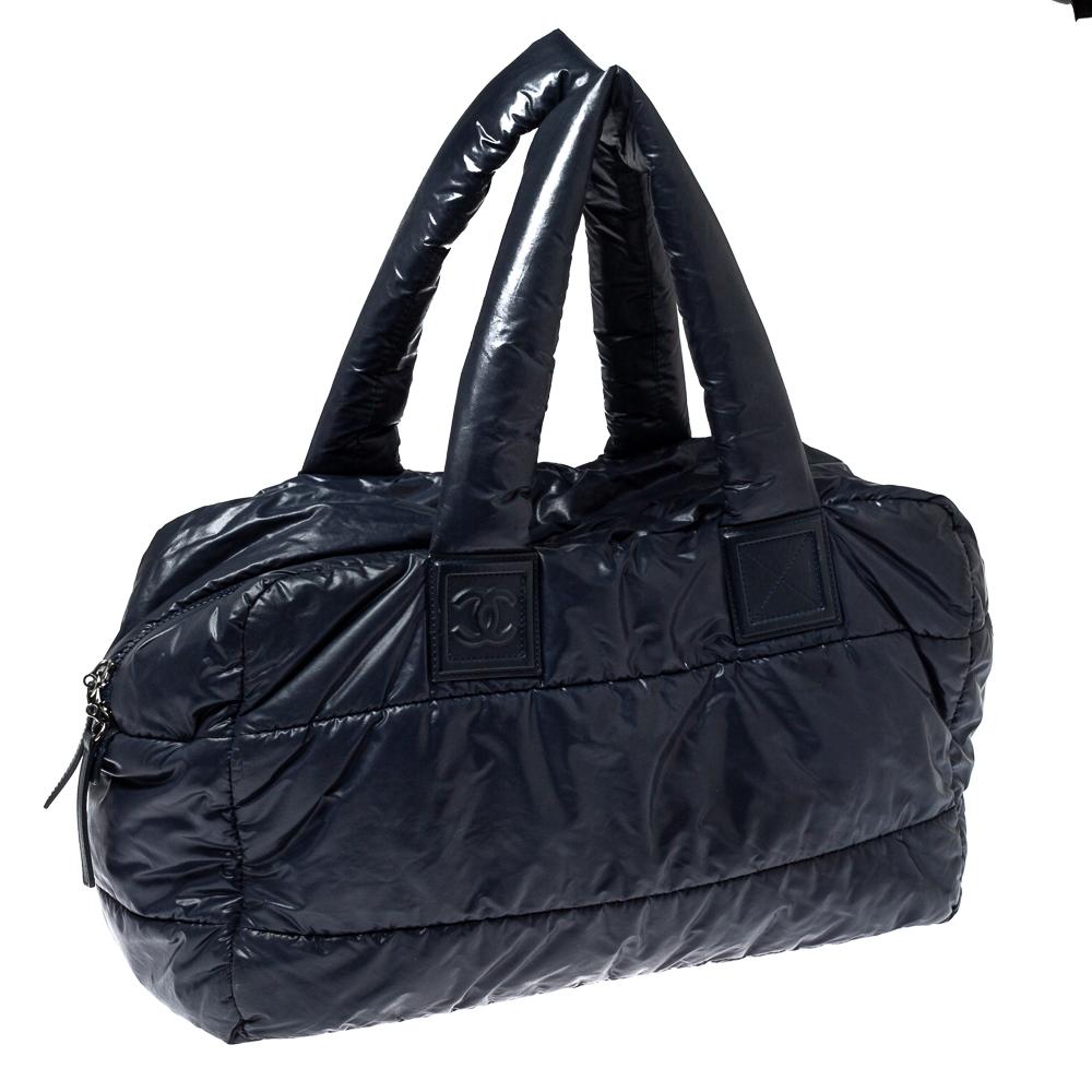 Black Chanel Navy Blue Nylon Coco Cocoon Bowler Bag