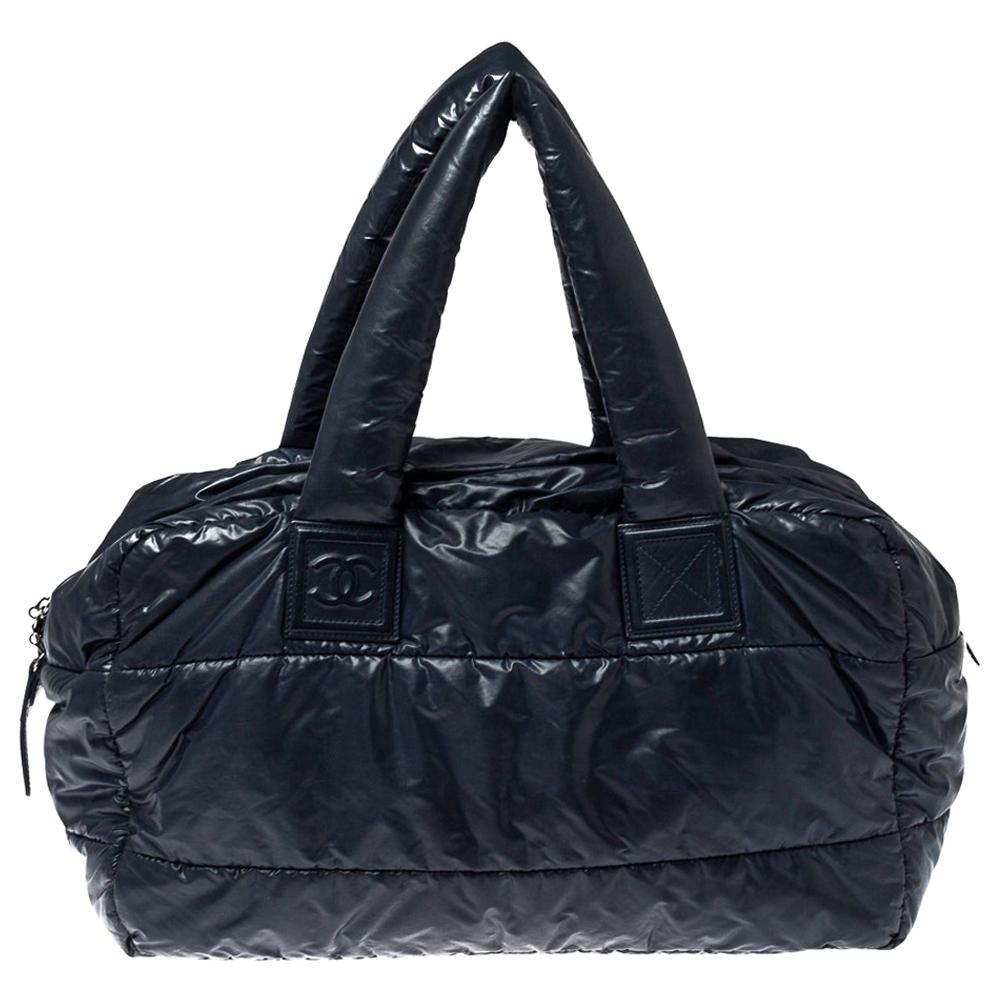 Chanel Navy Blue Nylon Coco Cocoon Bowler Bag