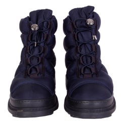 CHANEL navy blue nylon DOWN Ankle SNOW Boots Shoes 36