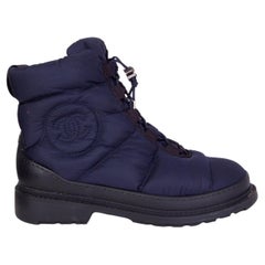 CHANEL navy blue nylon DOWN Ankle SNOW Boots Shoes 36