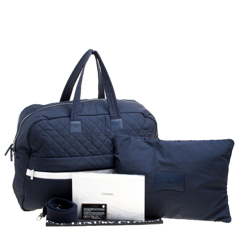 Chanel Navy Blue Nylon Sport Line Front Zip Weekender Travel Bag 5