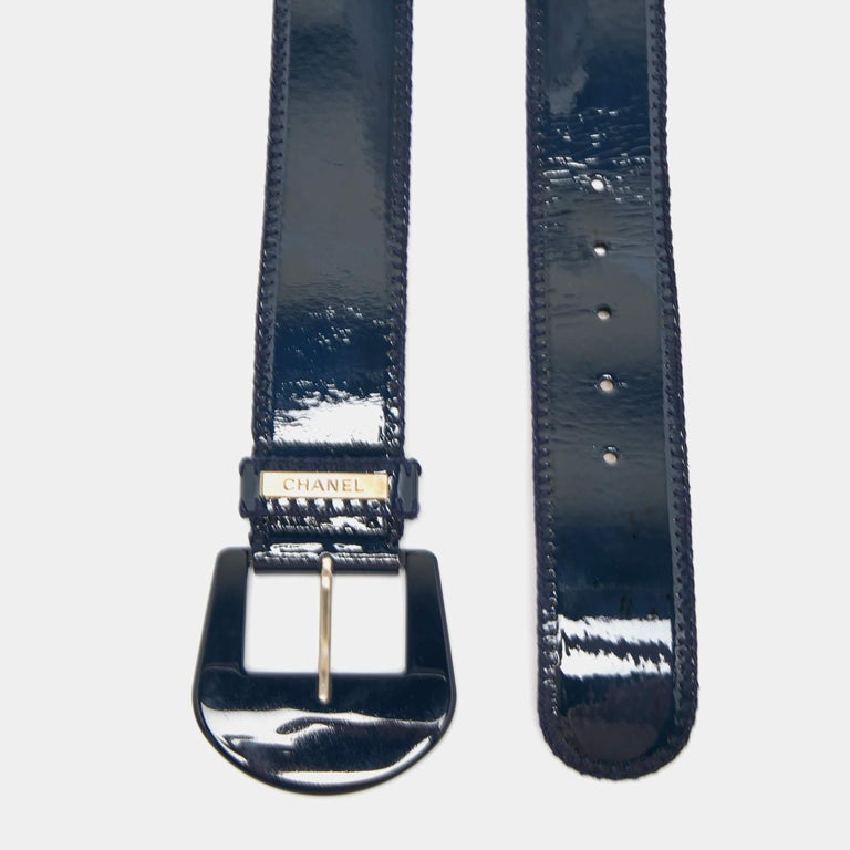 Chanel Navy Blue Patent Leather Buckle Belt 85cm