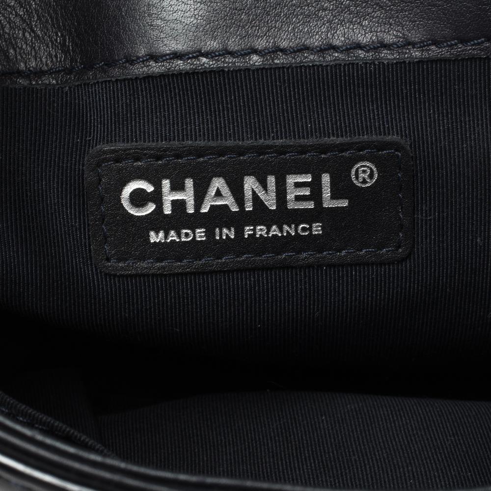 Chanel Navy Blue Patent Leather Medium Boy Reverso Bag 8