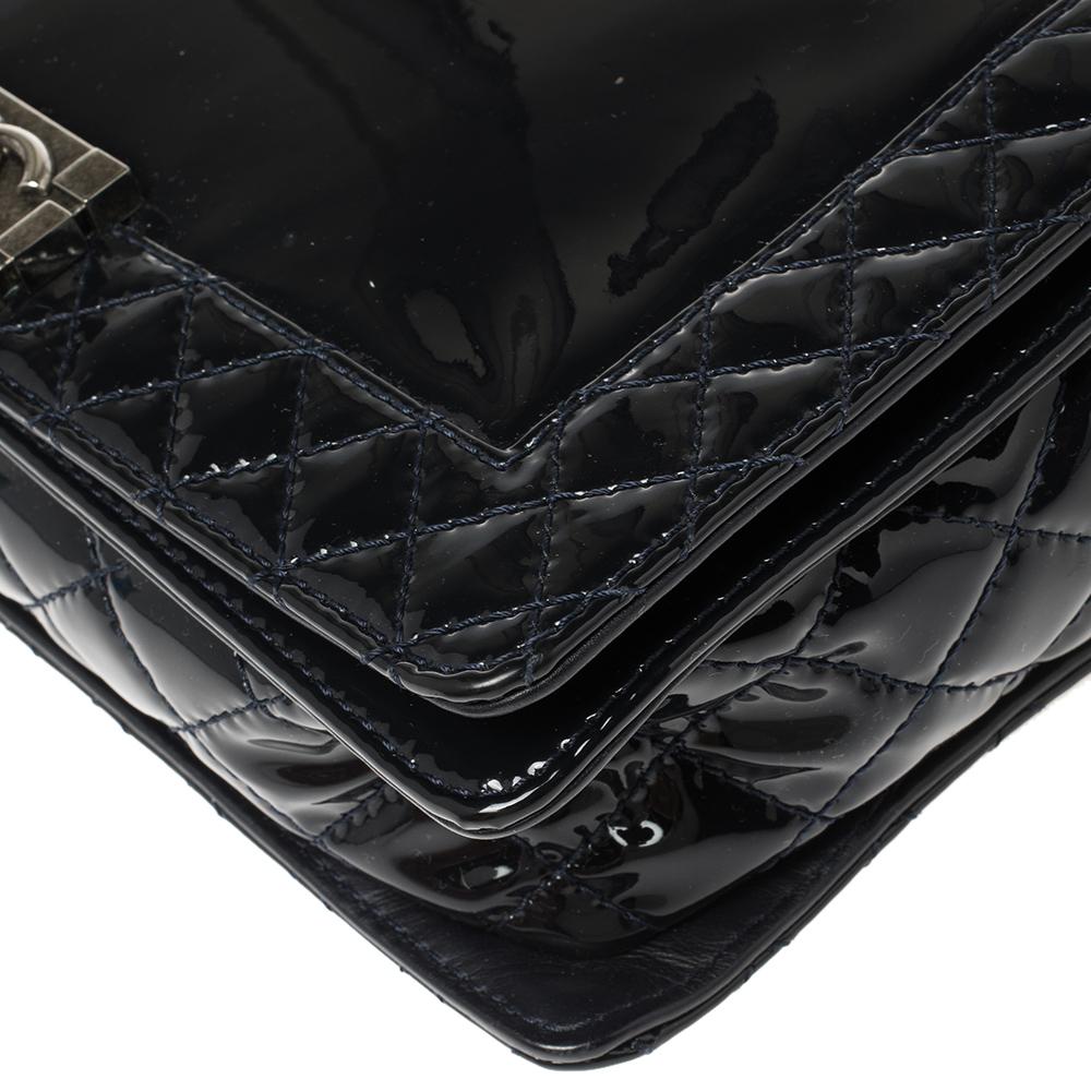 Chanel Navy Blue Patent Leather Medium Boy Reverso Bag 3