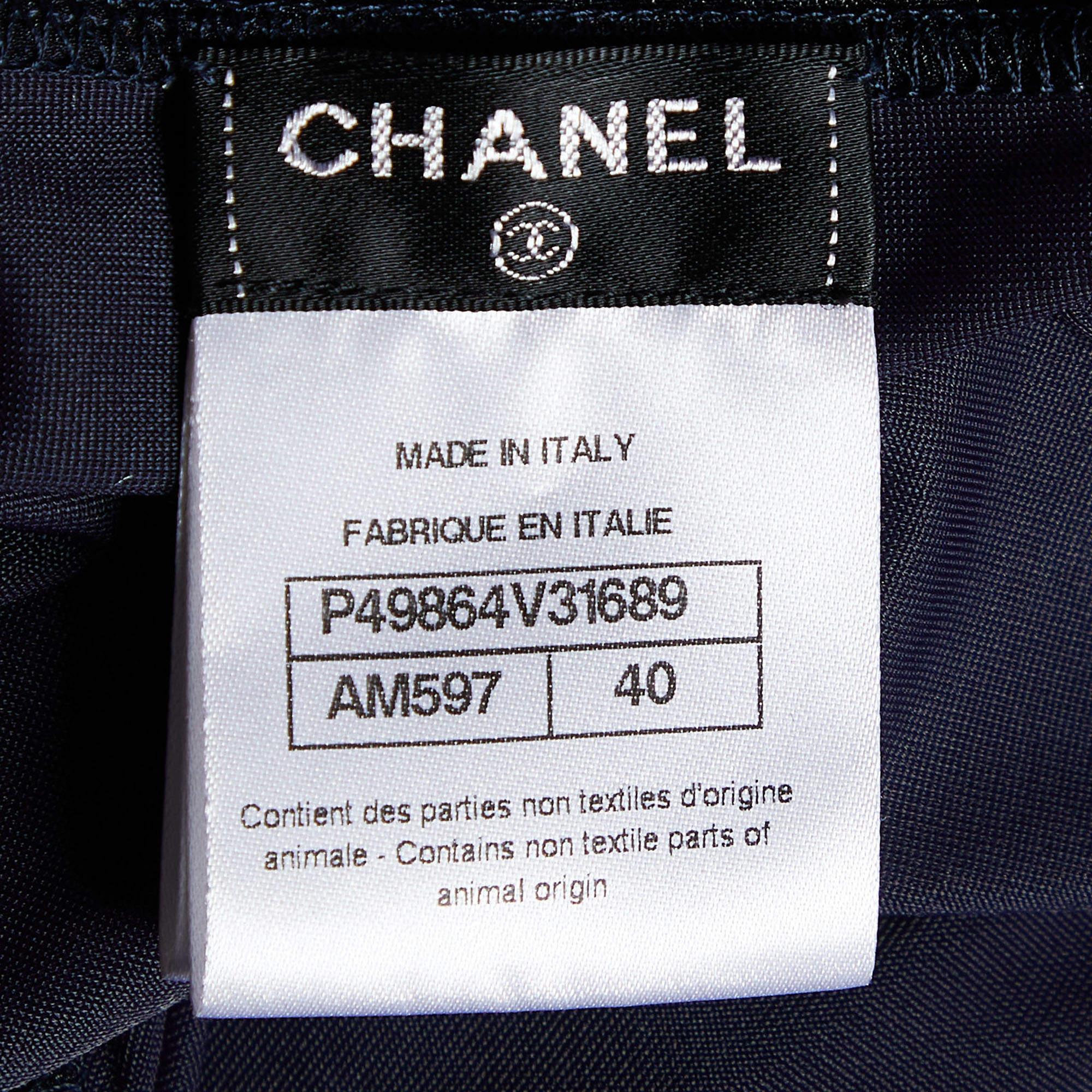 Chanel Navy Blue Pearl Embellished Jersey Camisole Top M In Excellent Condition For Sale In Dubai, Al Qouz 2
