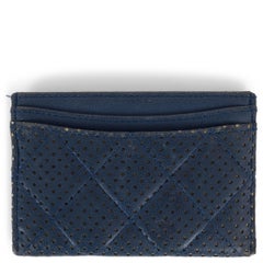CHANEL navy blue PERFORATED leather CARD Wallet