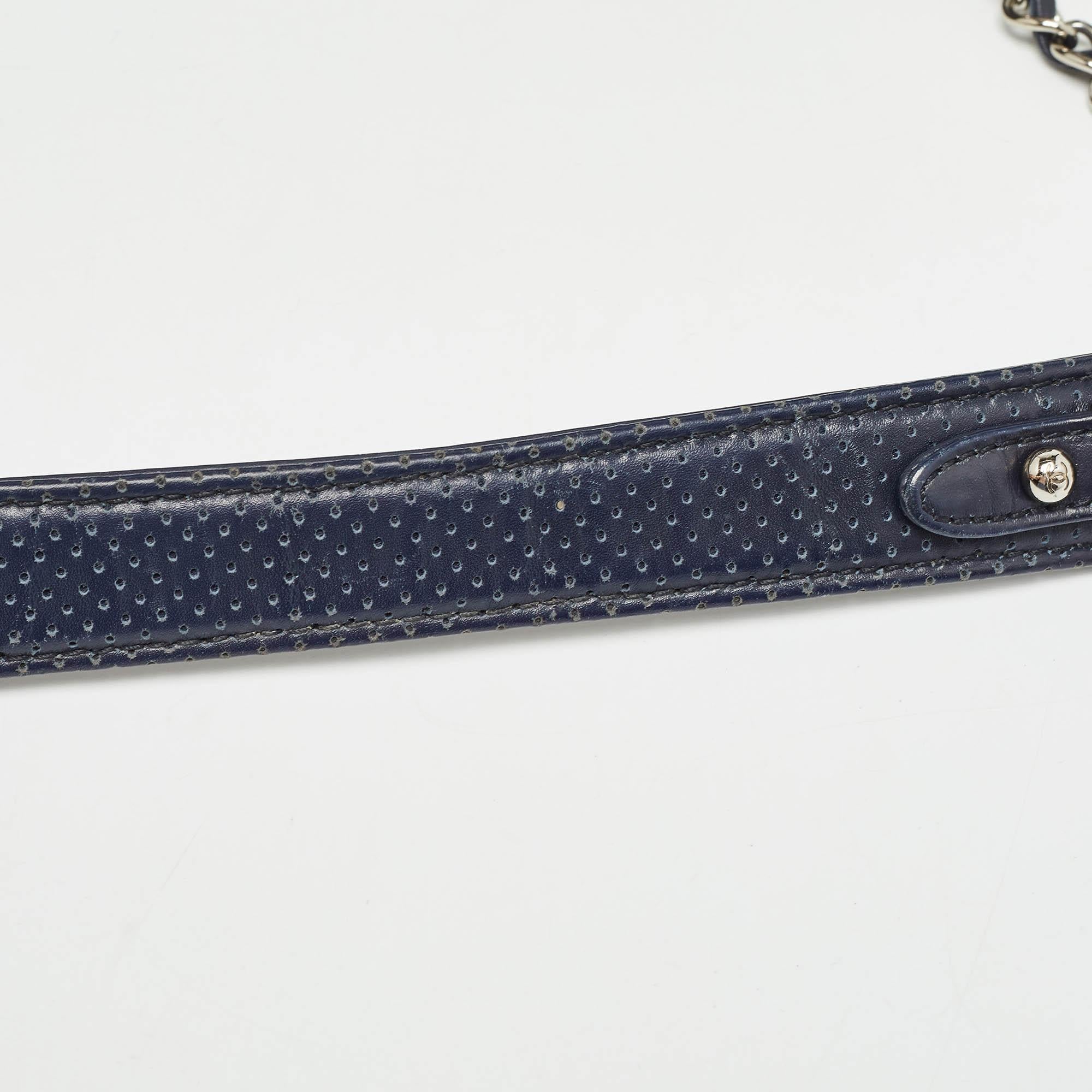 Chanel Navy Blue Perforated Leather Punch Flap Bag 2