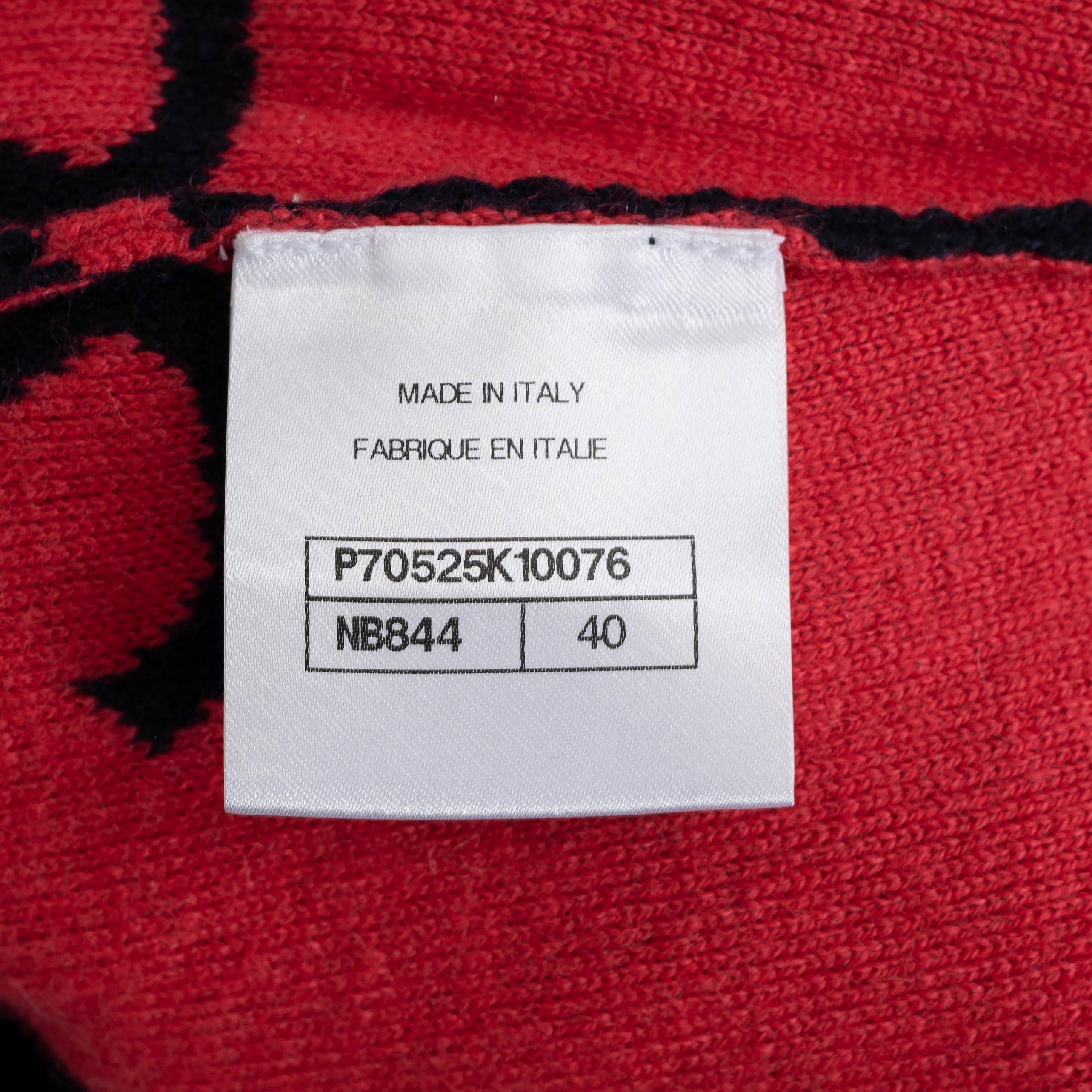 CHANEL navy blue & pink cashmere 21P CC JACQUARD Sweater 40 M For Sale 3