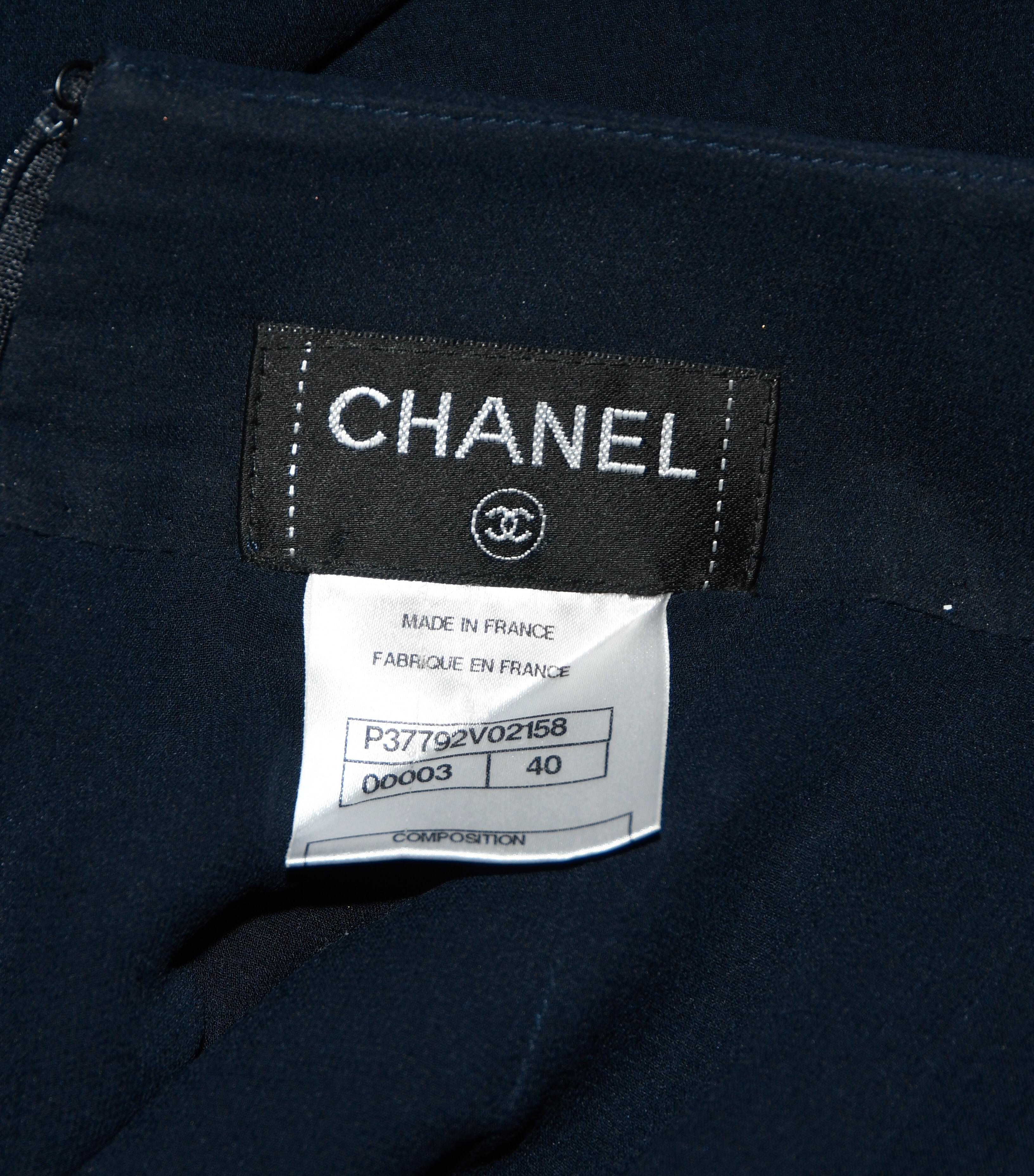 Women's Chanel Navy Blue Pleated Silk Chiffon Slightly Frayed at Hem 40
