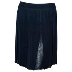 Chanel Navy Blue Pleated Silk Chiffon Slightly Frayed at Hem 40