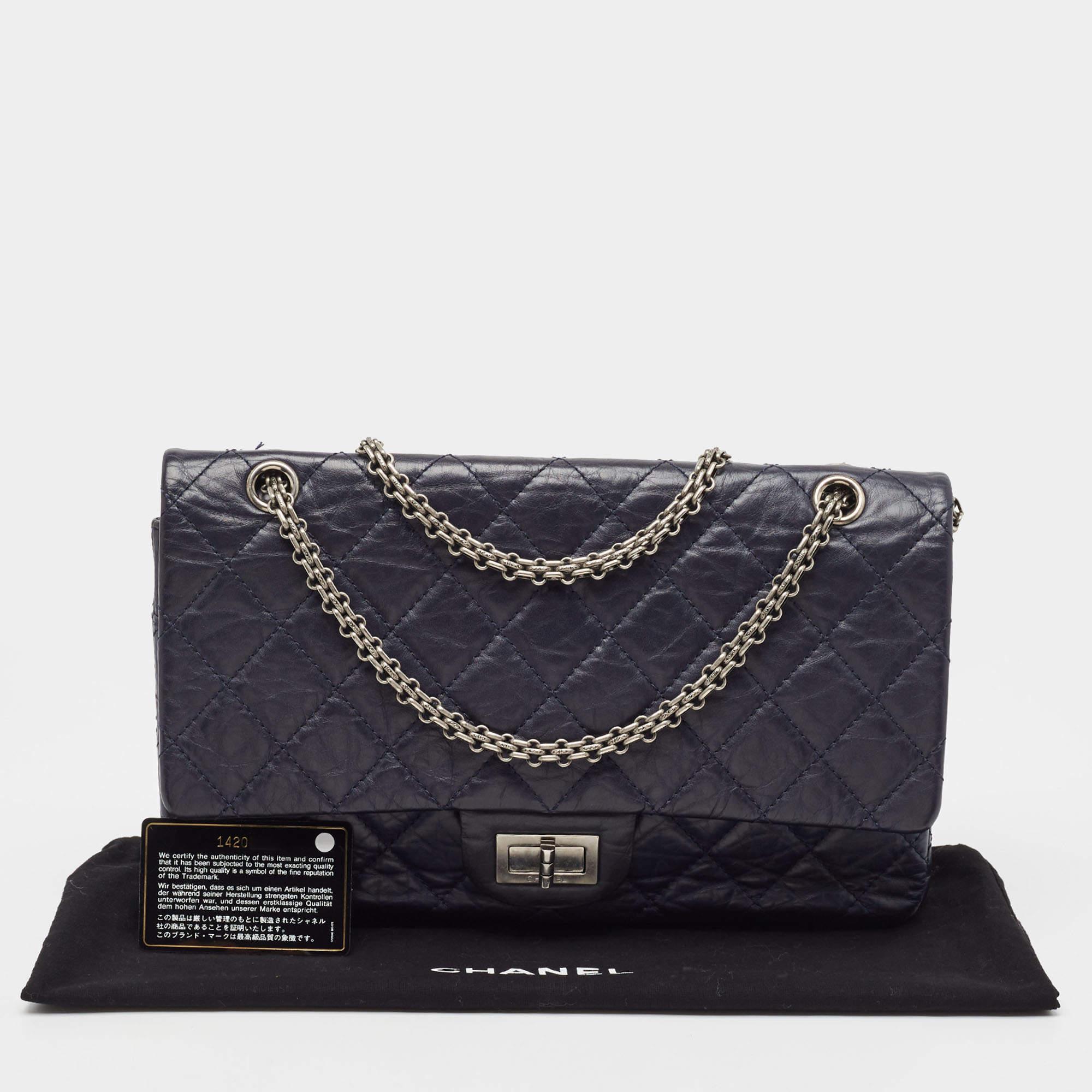 Chanel Navy Blue Quilted Aged Leather 227 Reissue 2.55 Flap Bag For Sale 11