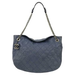 Chanel Navy Blue Quilted Caviar Leather CC Half Round Shoulder Bag