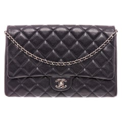 Chanel Navy Blue Quilted Caviar Leather Classic Flap Chain Clutch Shoulder Bag