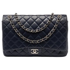 Chanel Navy Blue Quilted Caviar Leather Maxi Classic Double Flap Bag