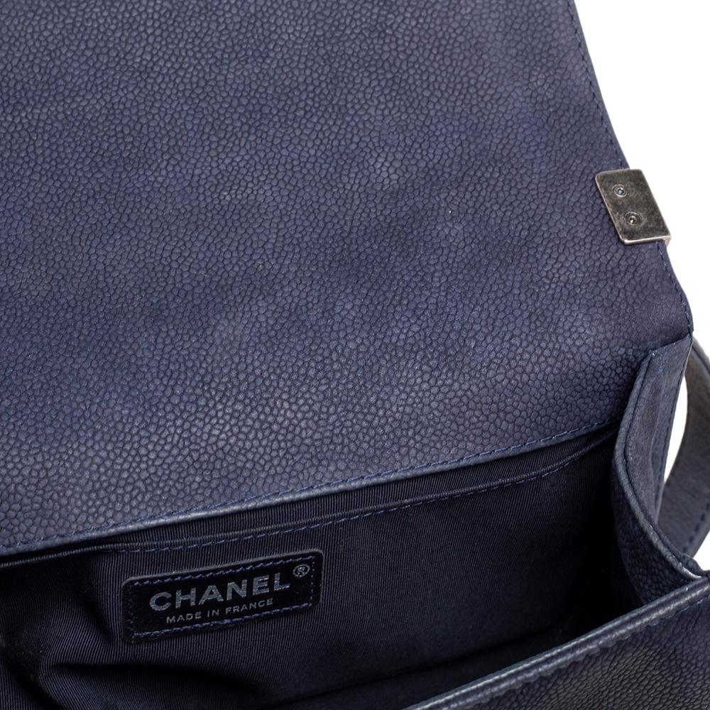 Chanel Navy Blue Quilted Caviar Leather Medium Boy Flap Bag 4