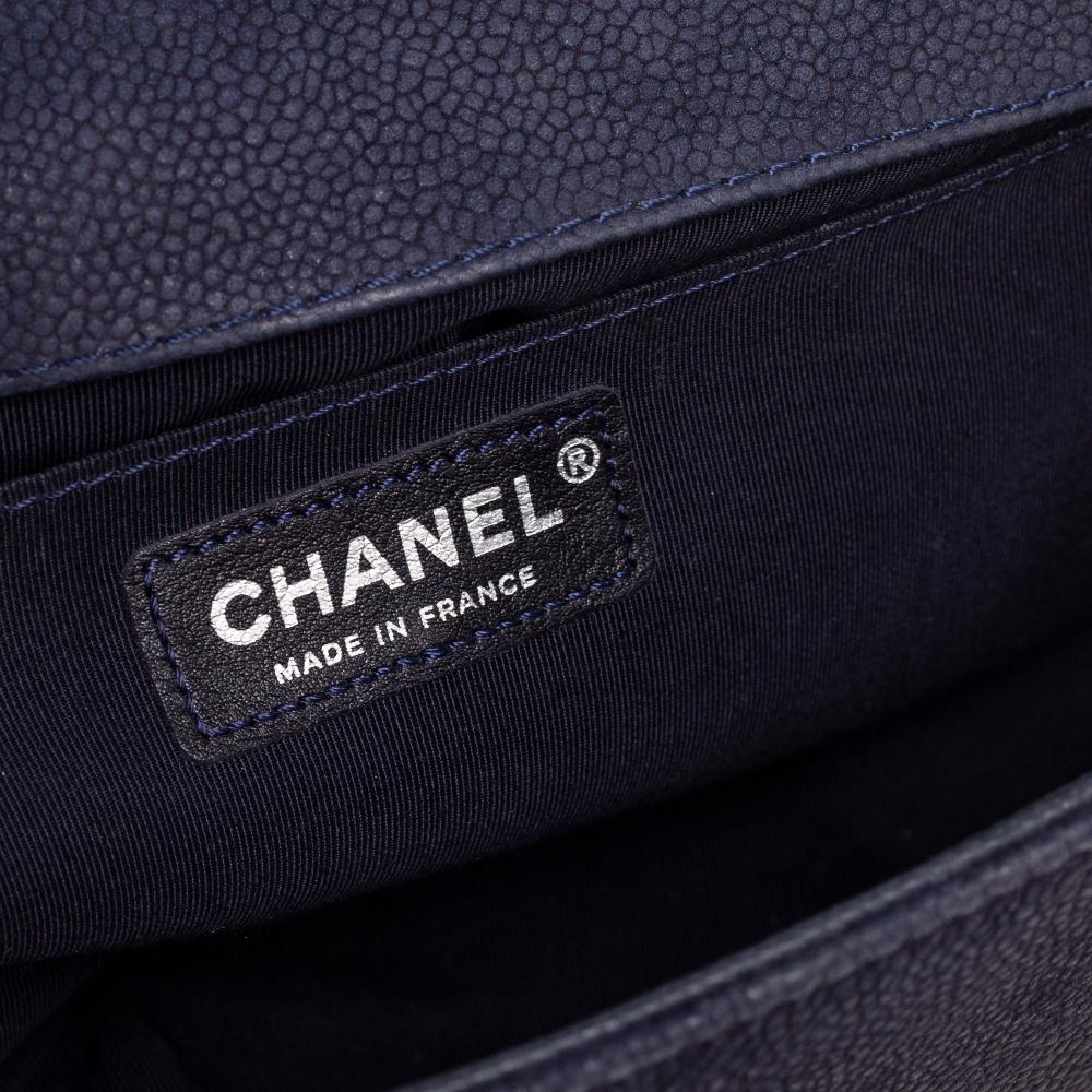 Chanel Navy Blue Quilted Caviar Leather Medium Boy Flap Bag 5