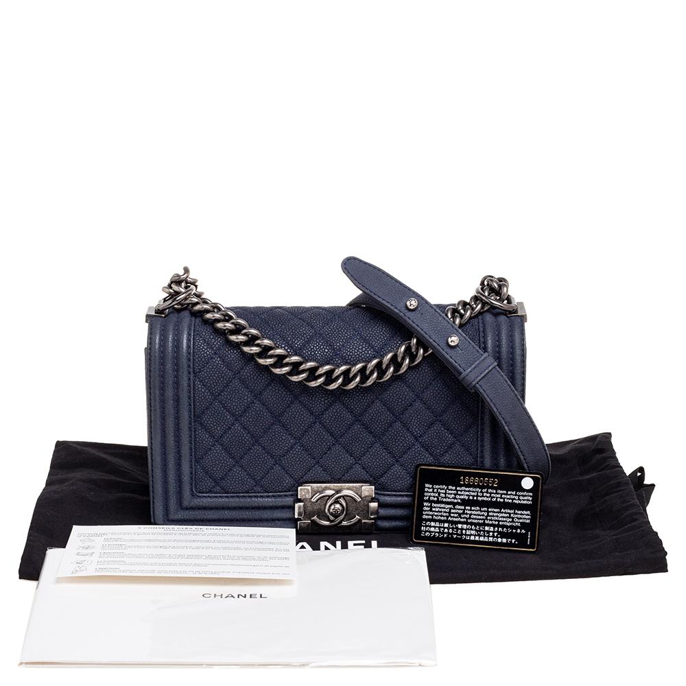 Chanel Navy Blue Quilted Caviar Leather Medium Boy Flap Bag 7