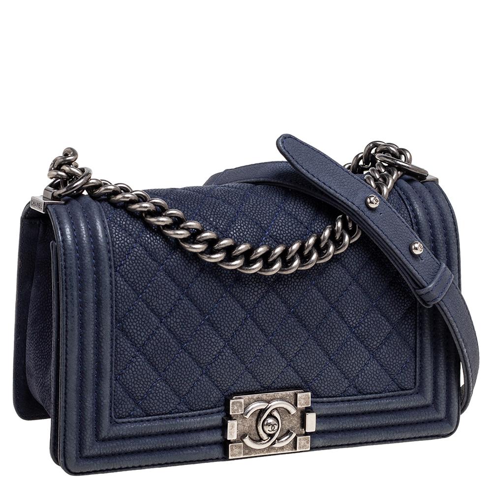 navy blue chanel boy bag