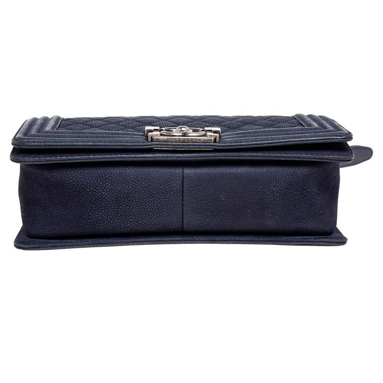 Chanel Navy Blue Quilted Caviar Leather Medium Boy Flap Bag at 1stDibs