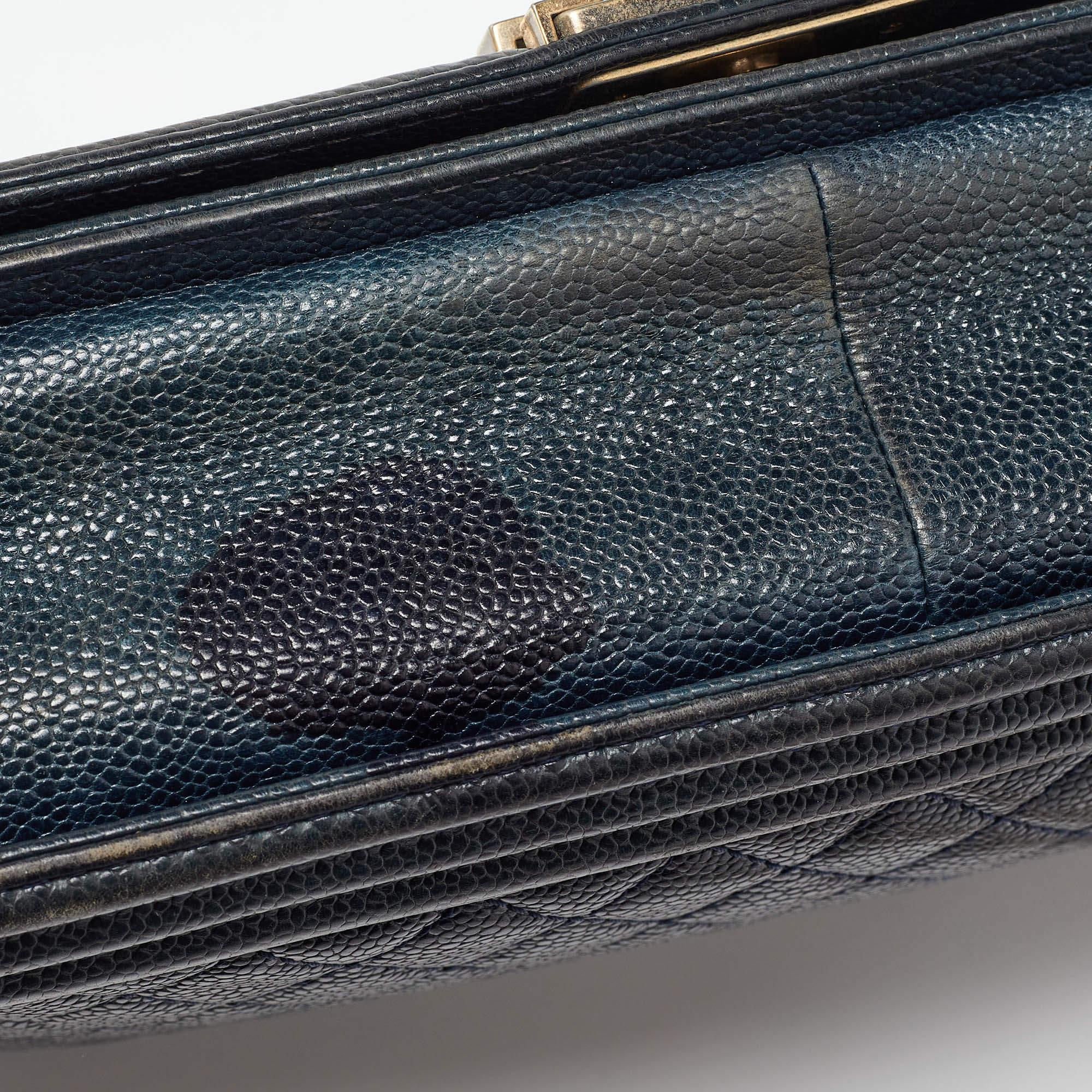 Chanel Navy Blue Quilted Caviar Leather New Medium Boy Flap Bag For Sale 1