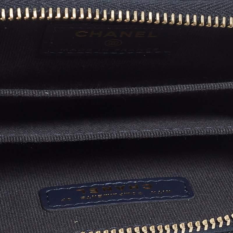 Chanel Navy Blue Quilted Caviar Leather Playing Card Charms CC Zip Coin Purse 7