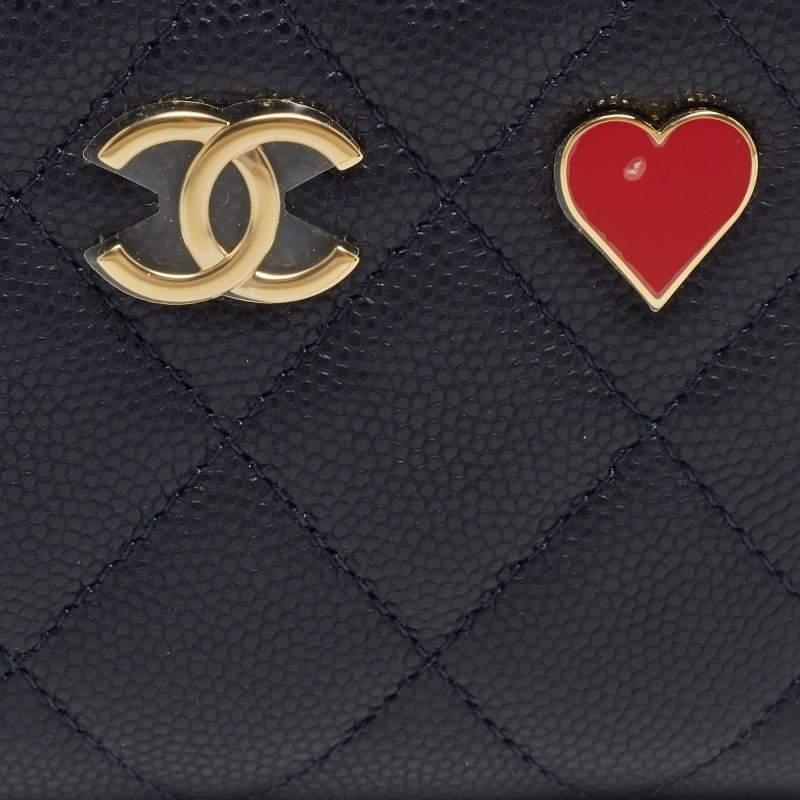 Chanel Navy Blue Quilted Caviar Leather Playing Card Charms CC Zip Coin Purse 2